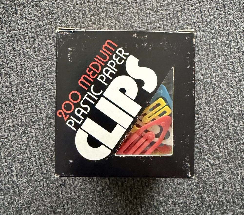Vintage ACCO Medium Plastic Paper Clips, 200 Count Box, Stock No. 40142
